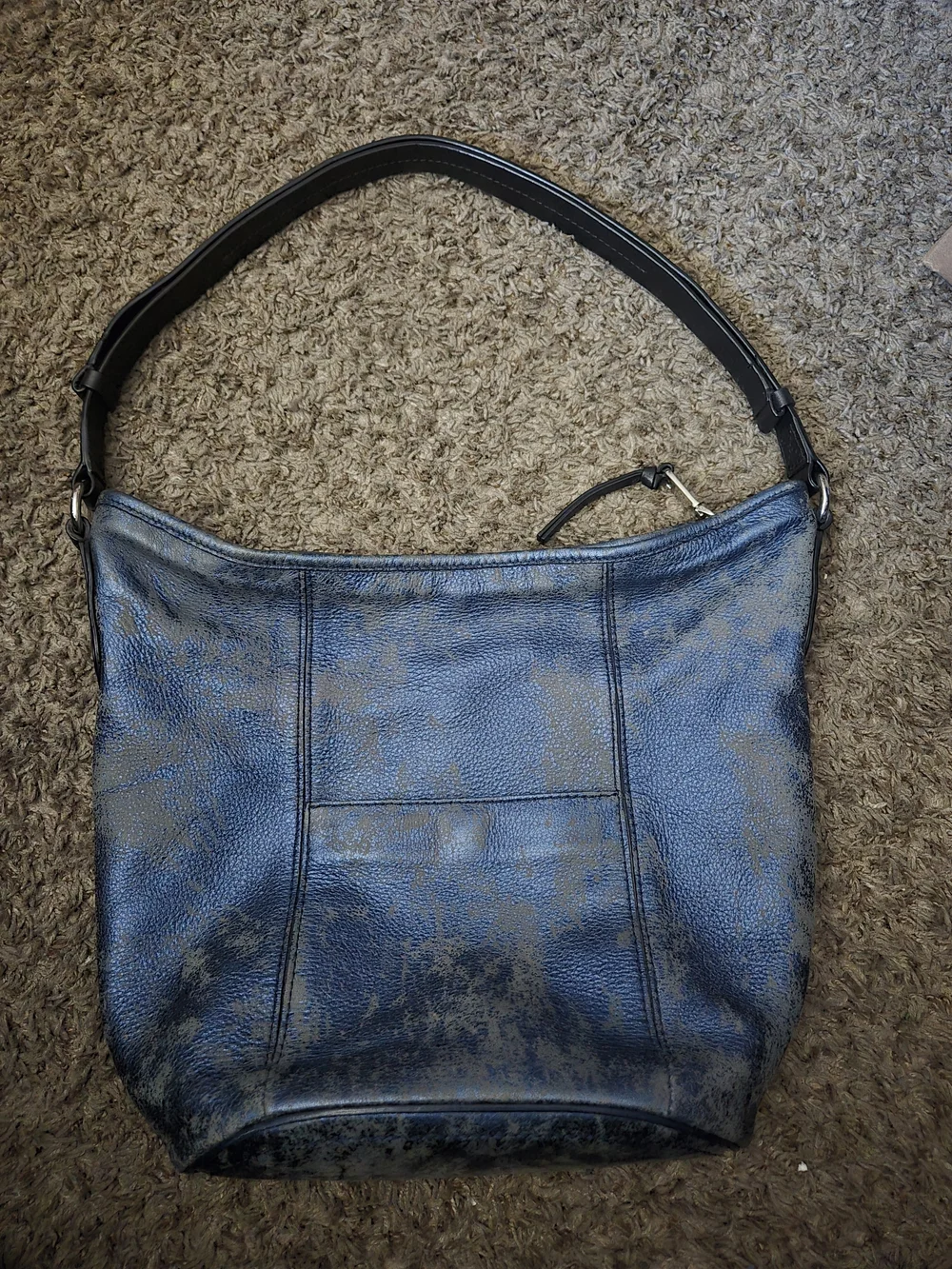 Cole Haan Distressed Blue Leather Shoulder Bag with Black Strap